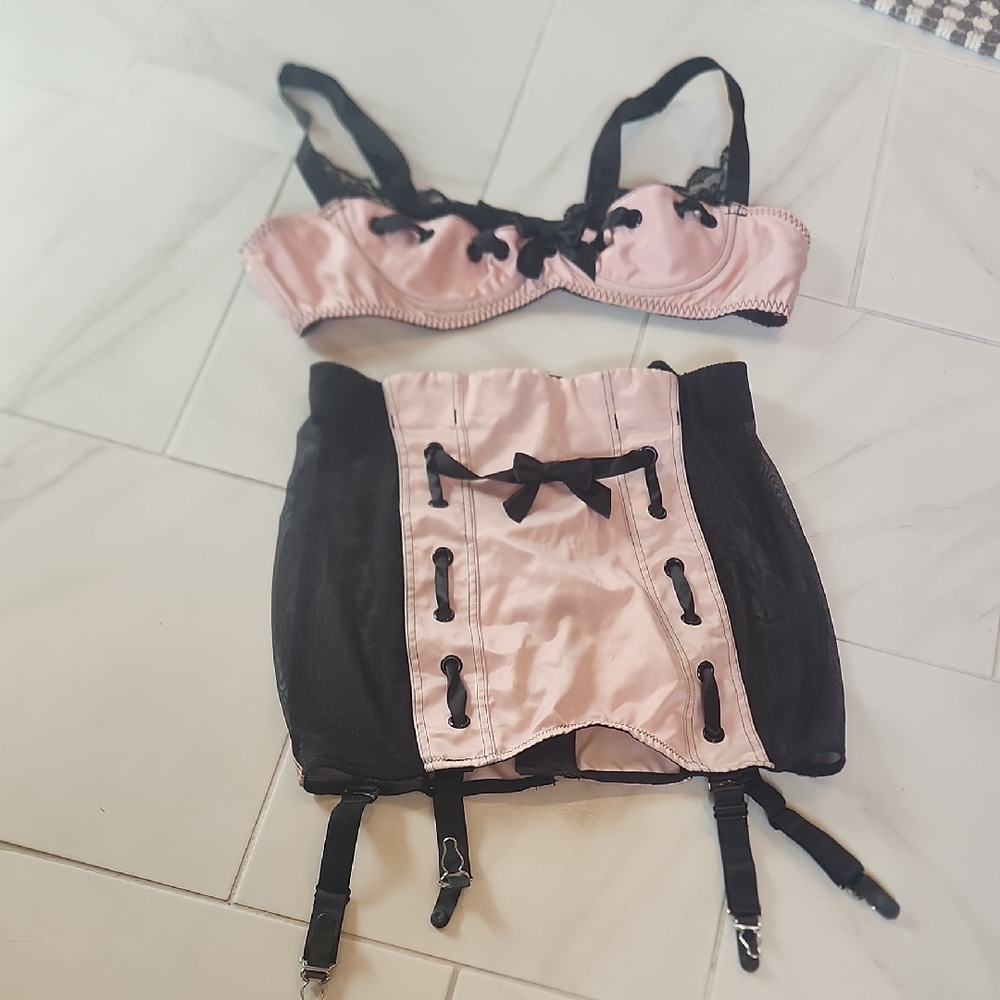 Pink and Black Lace Lingerie Set